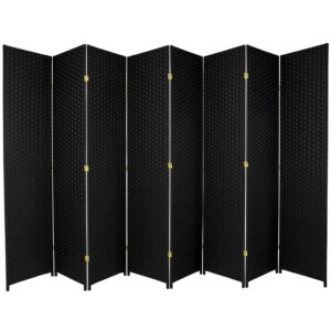 Red Lantern 7 ft. Tall Woven Fiber Folding Screen - Black - 8 Panel