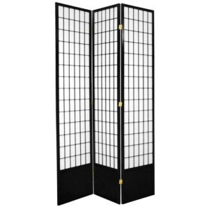 Red Lantern 7 ft. Tall Window Pane Shoji Screen - Black - 3 Panels