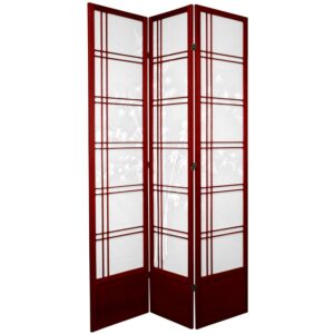 Oriental Furniture 7 Ft Tall Double Cross Bamboo Tree Shoji Screen, rosewood color, 3 panel