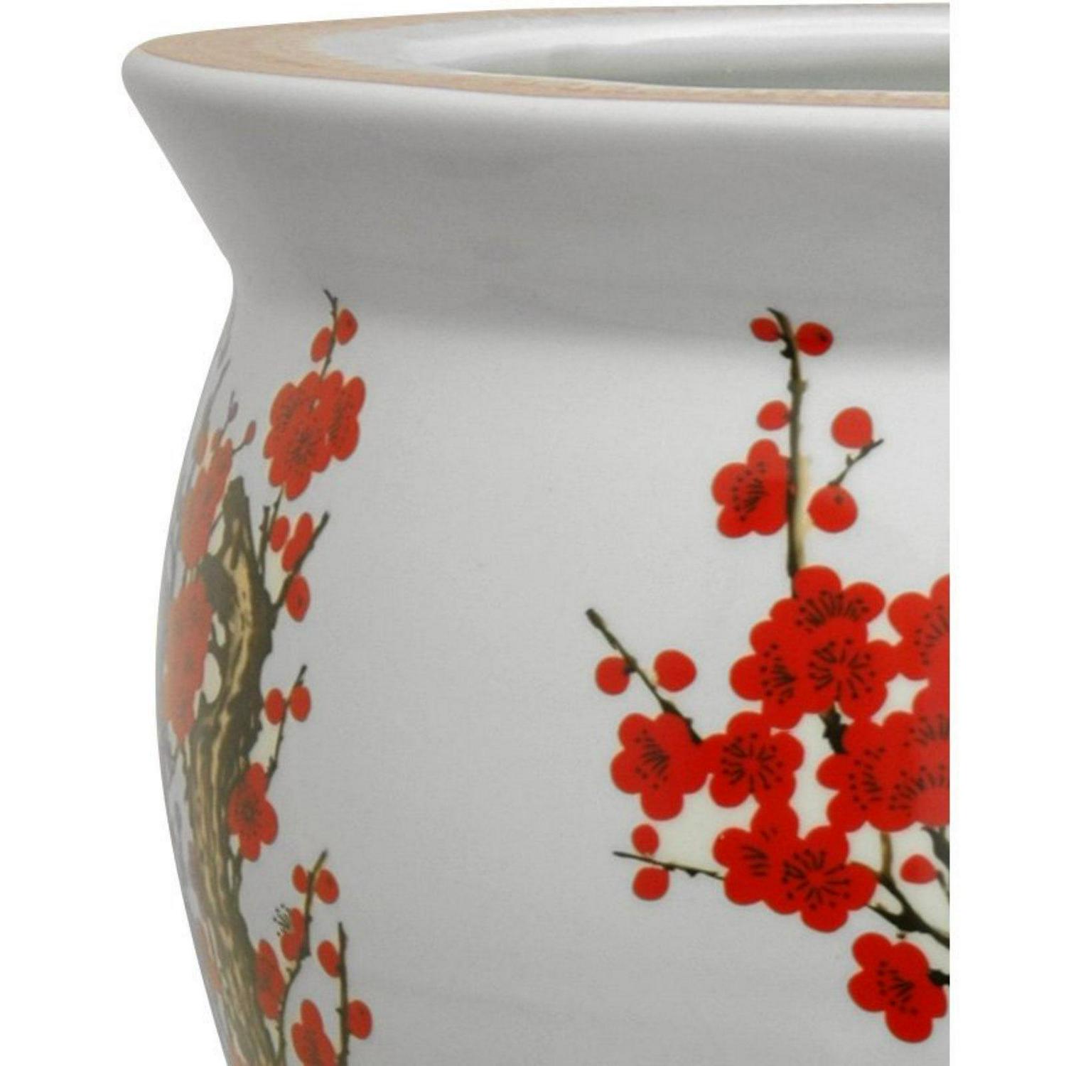 Red Lantern Large 18" Cherry Blossom Porcelain Fishbowl Planter - Image 3