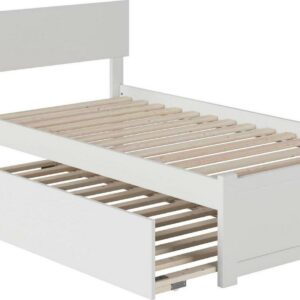 Orlando Twin Platform Bed with Flat Panel Foot Board and Twin Size Urban Trundle Bed in White
