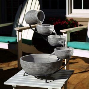 Smart Solar Dark Gray Cement 4-Tier Cascading Fountain