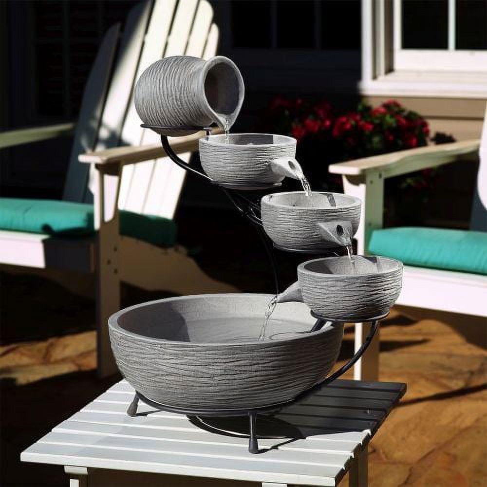 Smart Solar Dark Gray Cement 4-Tier Cascading Fountain