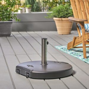 Outdoor 132lb Concrete Circular Umbrella Base with Stainless Steel Collar, Black