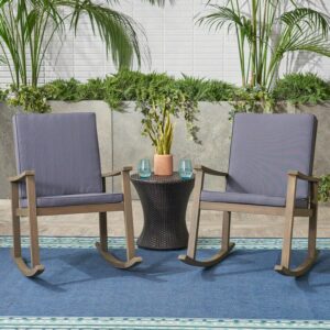 Outdoor Acacia Wood Rocking Chair with Cushion, Grey