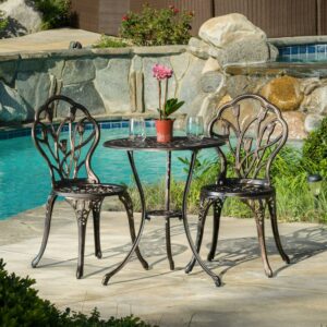 Outdoor Aluminum 3 Piece Bistro Set, Copper
