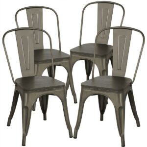 Renwick Outdoor Metal Dining Chair with Back for Kitchen/Patio/Dining Room/Outdoor/Indoor Decor Gun Metal (Set of 4)