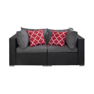 Outdoor Patio Rattan Wicker Conner Sofa with Back Pillows (Set of 2), Espresso/Gray