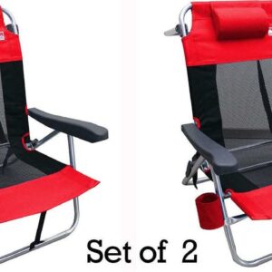 Outdoor Spectator Multi-Position Flat Folding Mesh Ultralight Beach Chair (2-Pack) - Red