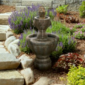 Pure Garden Polyresin Lawn and Garden Water Fountain with Lion Head Detail