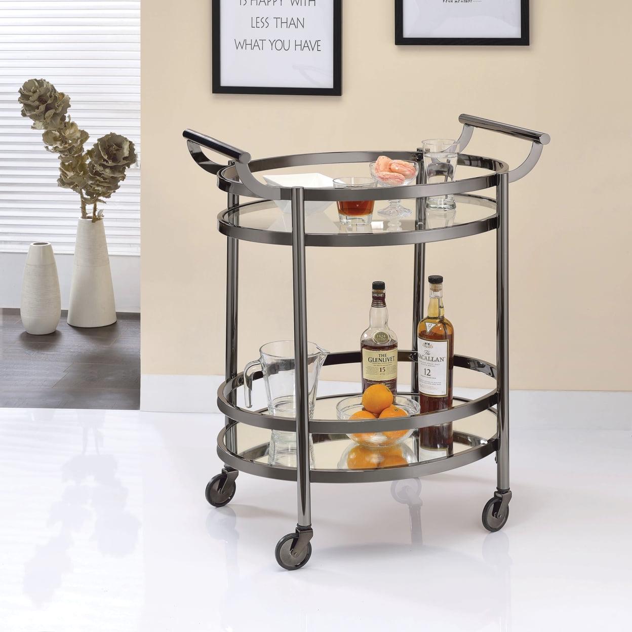 ACME Lakelyn Serving Cart in Clear Glass and Black Nickel