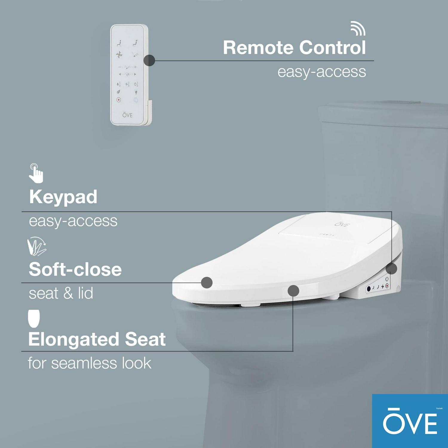 Ove Decors Calero Electric Bidet Elongated Toilet Seat, White - Image 9