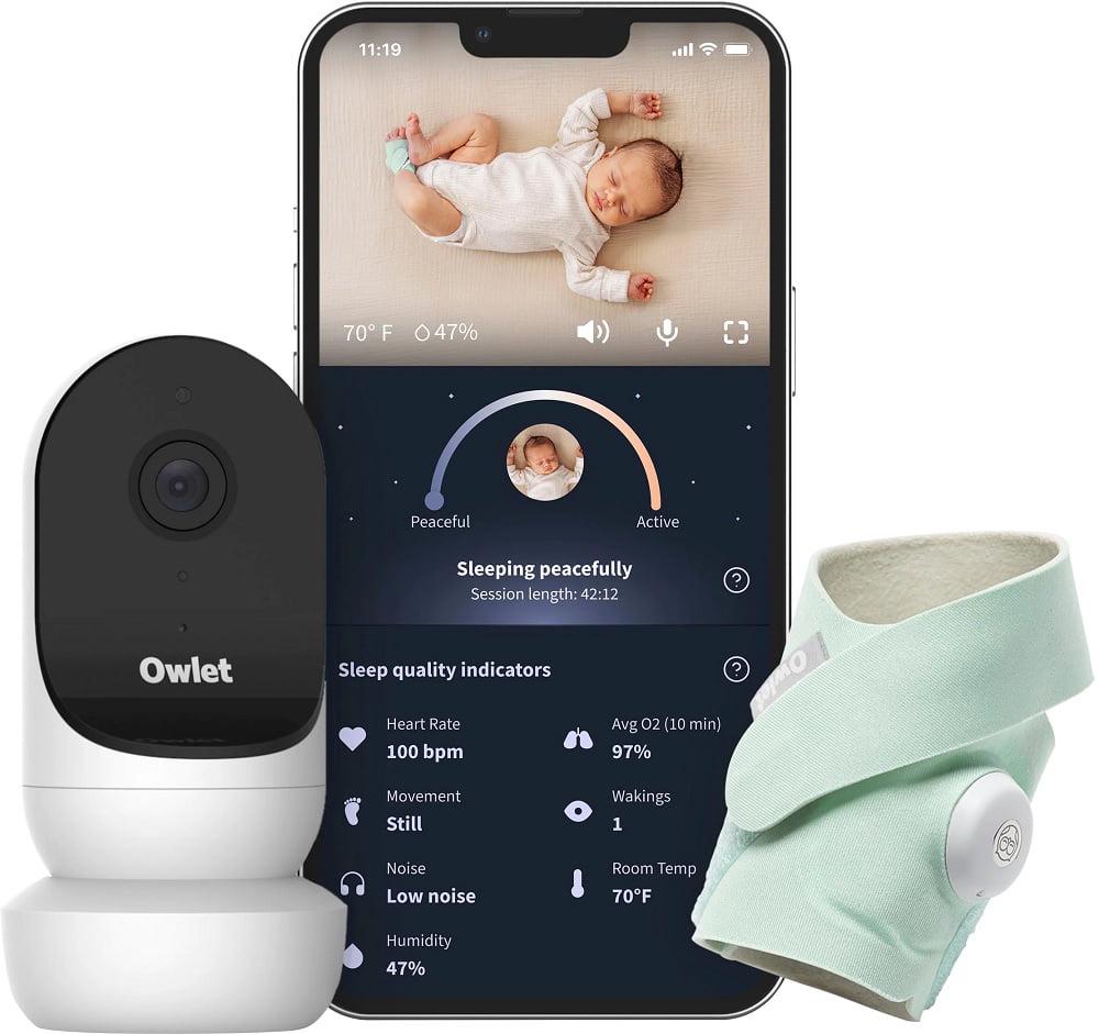 Owlet Dream Duo (Gen 2) - Smart Baby Monitor Bundle with Sock & Cam 2 HD Wifi Video - Mint