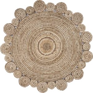 Ox Bay Cora 4' Round Beige and Brown Braided Circles Jute Indoor Area Rug