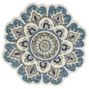 Ox Bay Erica 6' Round Ivory/Teal Floral Medallion Indoor Area Rug
