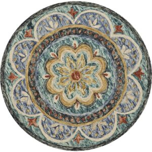 Ox Bay Elisa 6' Round Blue/Black Floral Medallion Indoor Area Rug