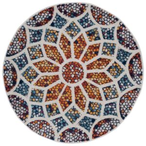 Ox Bay Eclipse 6'7" Round Rainbow Floral Mosaic Performance Indoor Area Rug