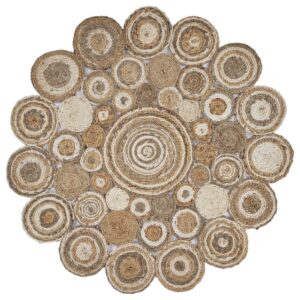 Ox Bay Cora 7'6" Round Beige and Brown Braided Circles Jute Indoor Area Rug