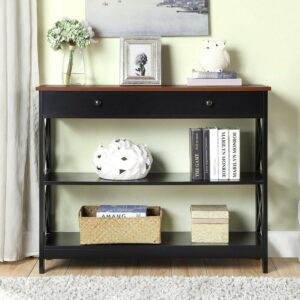 Convenience Concepts Oxford 1 Drawer Console Table, Cherry/Black Wood Finish