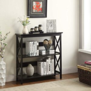 Convenience Concepts Oxford 3-Shelf Bookcase in Glossy Black Wood Finish