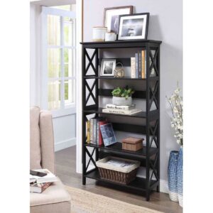 Convenience Concepts Oxford 5-Shelf Bookcase in Glossy Black Wood Finish