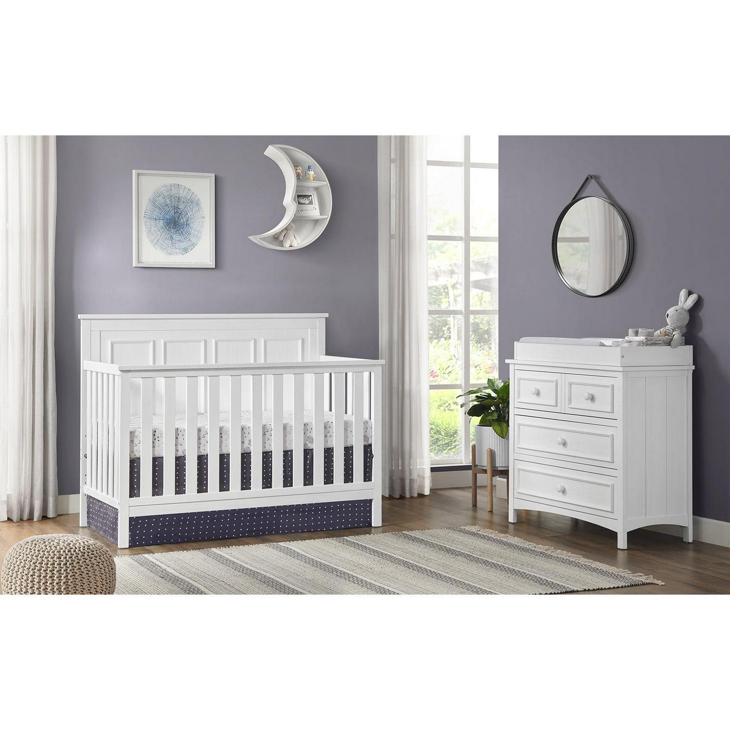 Oxford Baby Farmington 4-in-1 Convertible Crib, Rustic White, Wooden Crib - Image 9