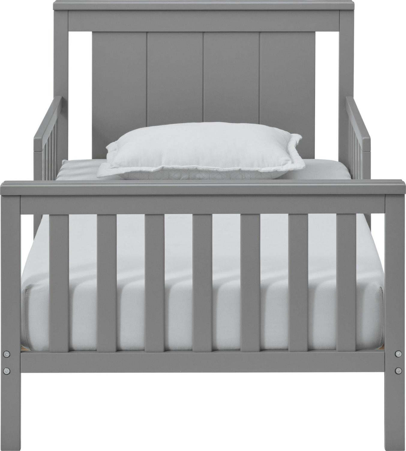 Oxford Baby Lazio Wood Frame Toddler Bed with Guardrails and Straight-Line Headboard, Dove Gray - Image 3