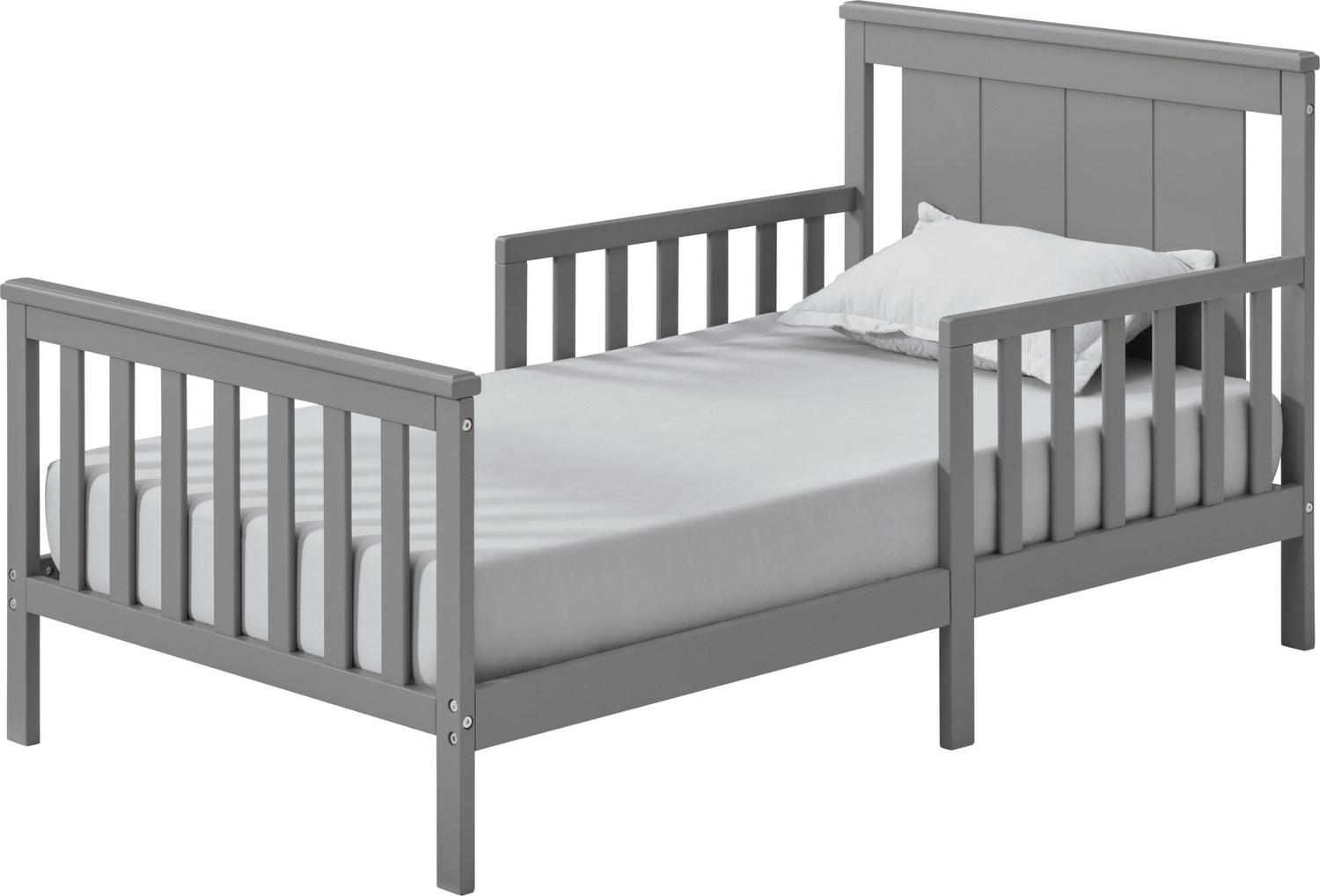 Oxford Baby Lazio Wood Frame Toddler Bed with Guardrails and Straight-Line Headboard, Dove Gray - Image 2