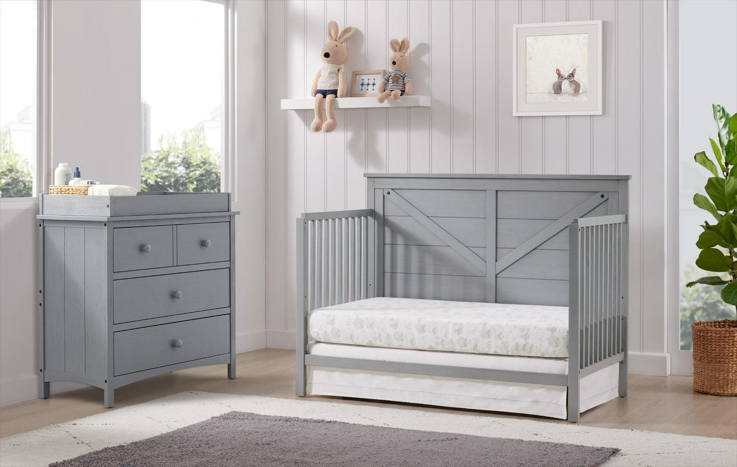 Oxford Baby Montauk 4-in-1 Convertible Crib, Farmhouse Gray, GREENGUARD Gold Certified, Wooden Crib - Image 4