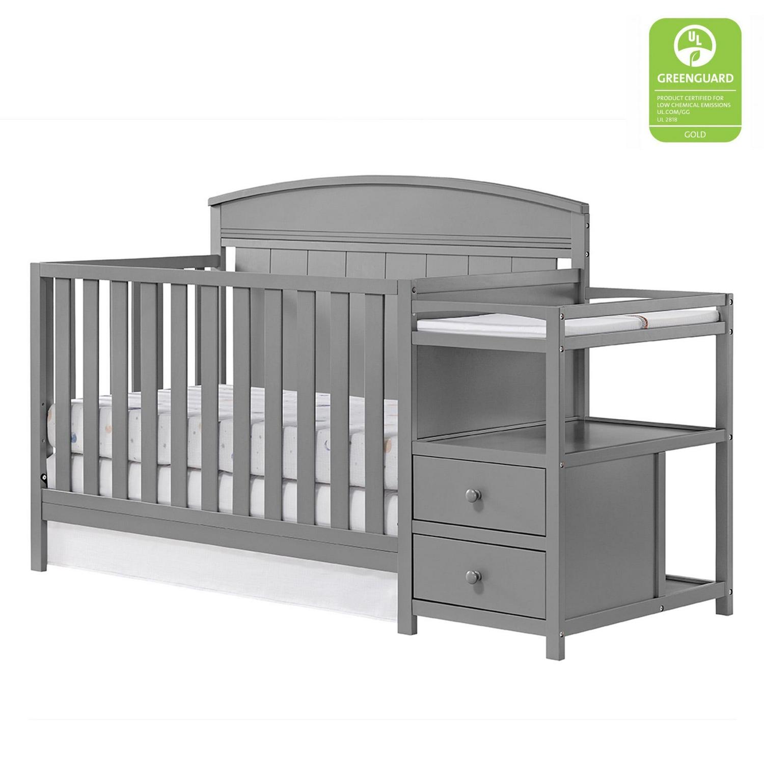 Oxford Baby Pearson 4-in-1 Convertible Crib & Changing Station, Dove Gray, GREENGUARD Gold Certified, Wooden Crib