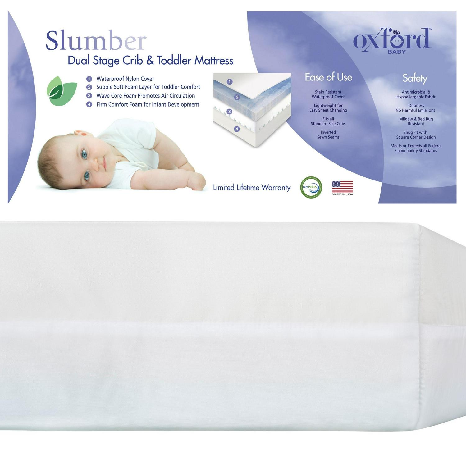 Oxford Baby Slumber Dual Stage Foam 6" Standard Crib & Toddler Mattress, White - Image 4