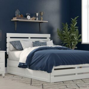 AFI Oxford Full Wood Platform Bed with Headboard, Footboard & Twin Trundle, White