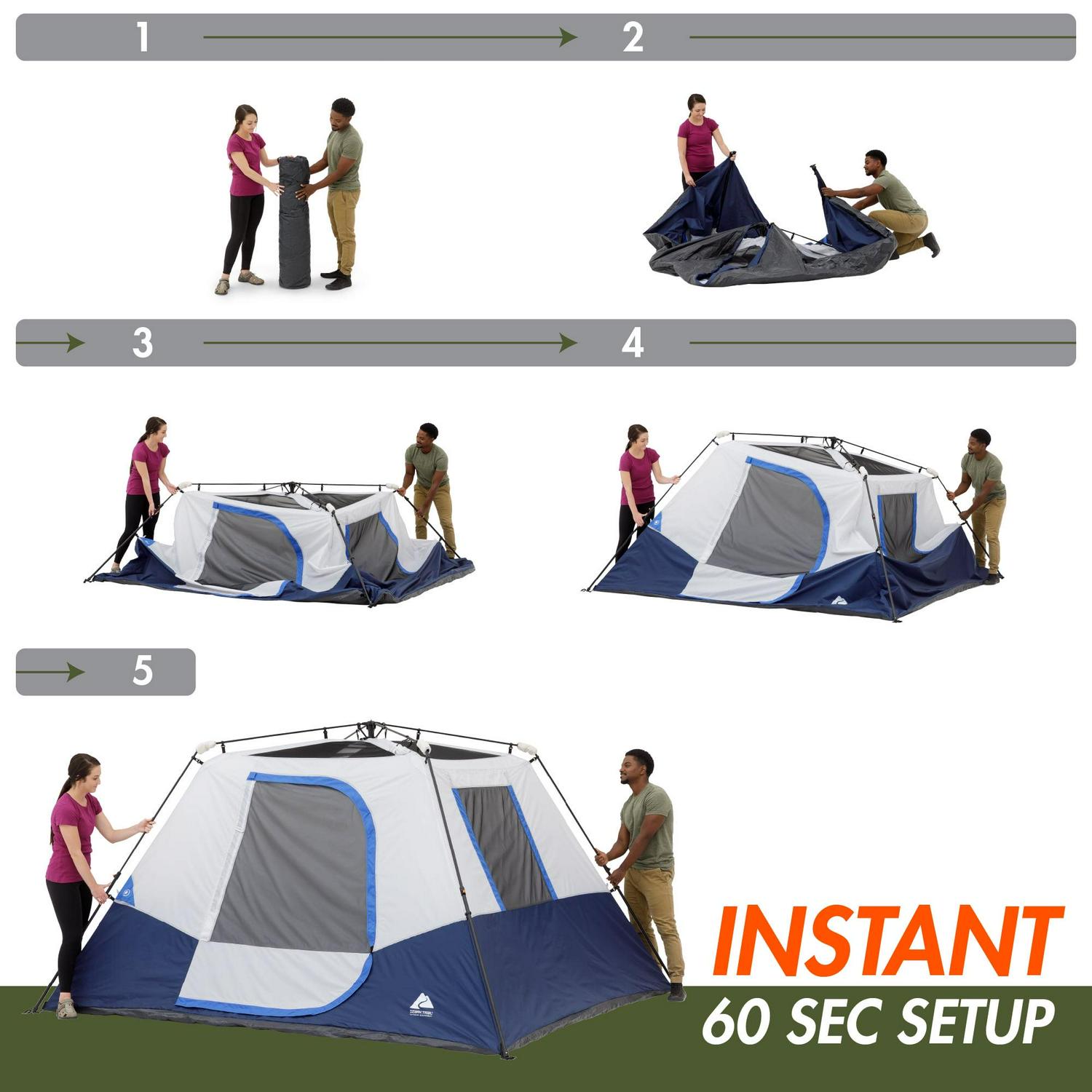 Ozark Trail 10’ x 9' 6-Person Instant Cabin Tent with LED Lighted Hub, 25 lbs - Image 5