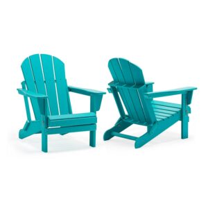 PORCHSIDE Outdoor Folding Adirondack Chair (Set of 2), Turquoise
