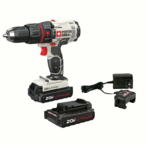 PORTER CABLE 20-Volt Max 1/2-Inch Lithium-Ion Compact Cordless Hammer Drill With 2 Batteries, PCC621LB
