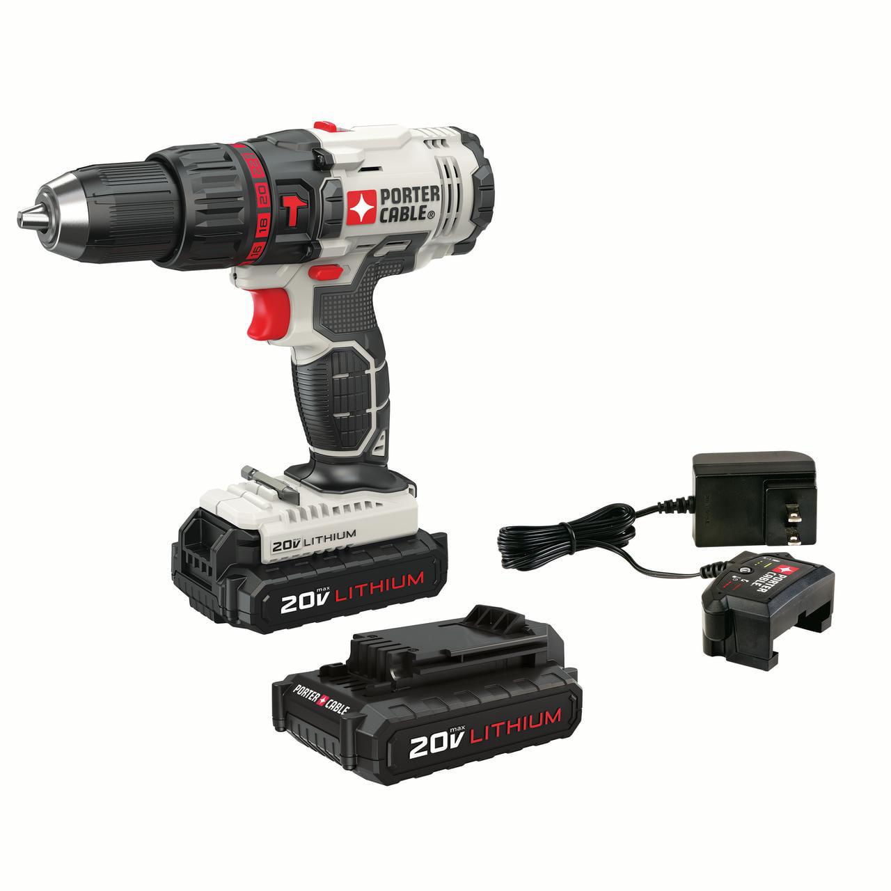 PORTER CABLE 20-Volt Max 1/2-Inch Lithium-Ion Compact Cordless Hammer Drill With 2 Batteries, PCC621LB