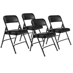 (Pack of 4) NPS 1200 Series Premium Vinyl Upholstered Double Hinge Folding Chair, Caviar Black