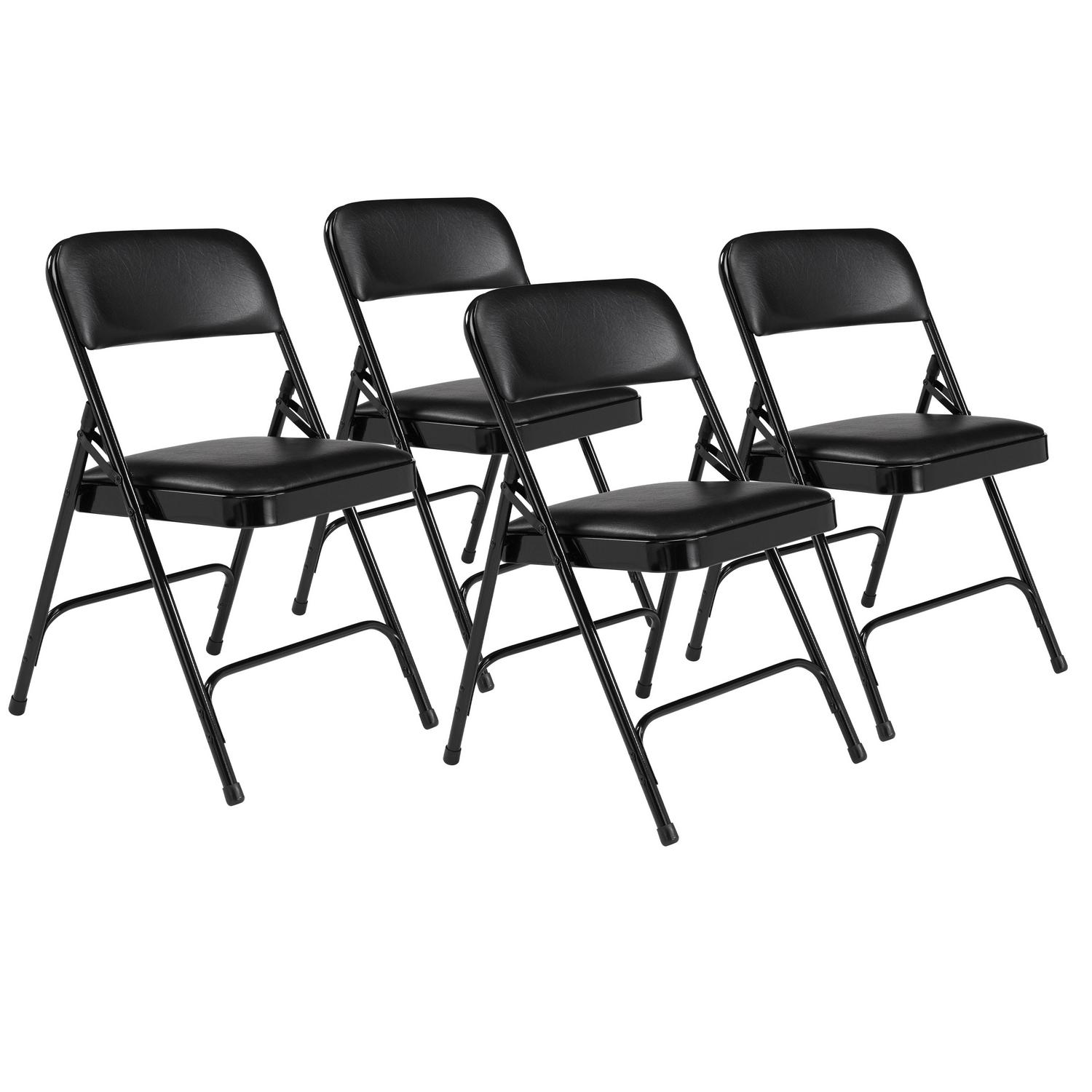 (Pack of 4) NPS 1200 Series Premium Vinyl Upholstered Double Hinge Folding Chair, Caviar Black