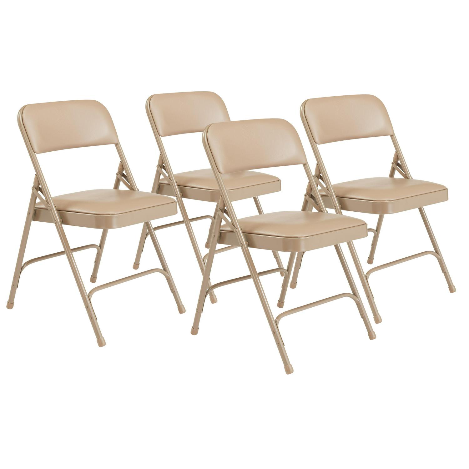 (Pack of 4) NPS 1200 Series Premium Vinyl Upholstered Double Hinge Folding Chair, French Beige