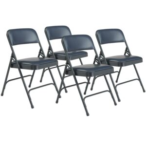 (Pack of 4) NPS 1200 Series Premium Vinyl Upholstered Double Hinge Folding Chair, Dark Midnight Blue