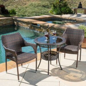 Parks 3 Piece Outdoor Wicker Bistro Set, Multi Brown