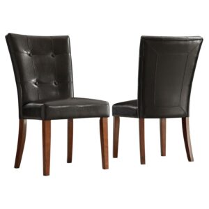 Parson Tufted Vinyl Chairs, Set of 2, Dark Chocolate
