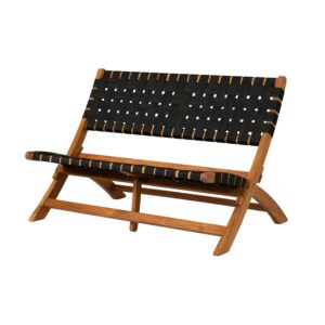 Balkene Home Sava Bench Low-Slung Acacia Wood Construction No Assembly-Unfold-Teak Toned Oil Finish