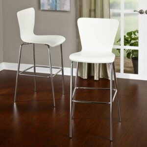 TMS Pisa 30" Indoor Bar Stool with Metal Frame, Set of 2, Chrome/White