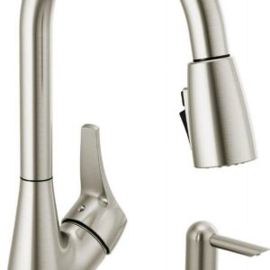 Peerless Apex One Handle Pull-Down Kitchen Faucet with Soap Dispenser in Stainless