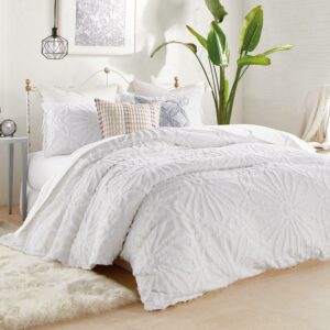 Peri Home Chenille Medallion 3 Piece Full/Queen Comforter Set, White, Cotton, Chenille Tufted, Polyfill, Adult, Unisex