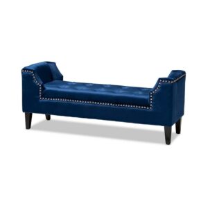 Perret Modern and Contemporary Royal Blue Velvet Fabric Upholstered Espresso Finished Wood Bench