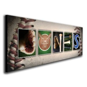Personalized Baseball Name Wall Art, Live Previews, Choose Each Photos, Multiple Options