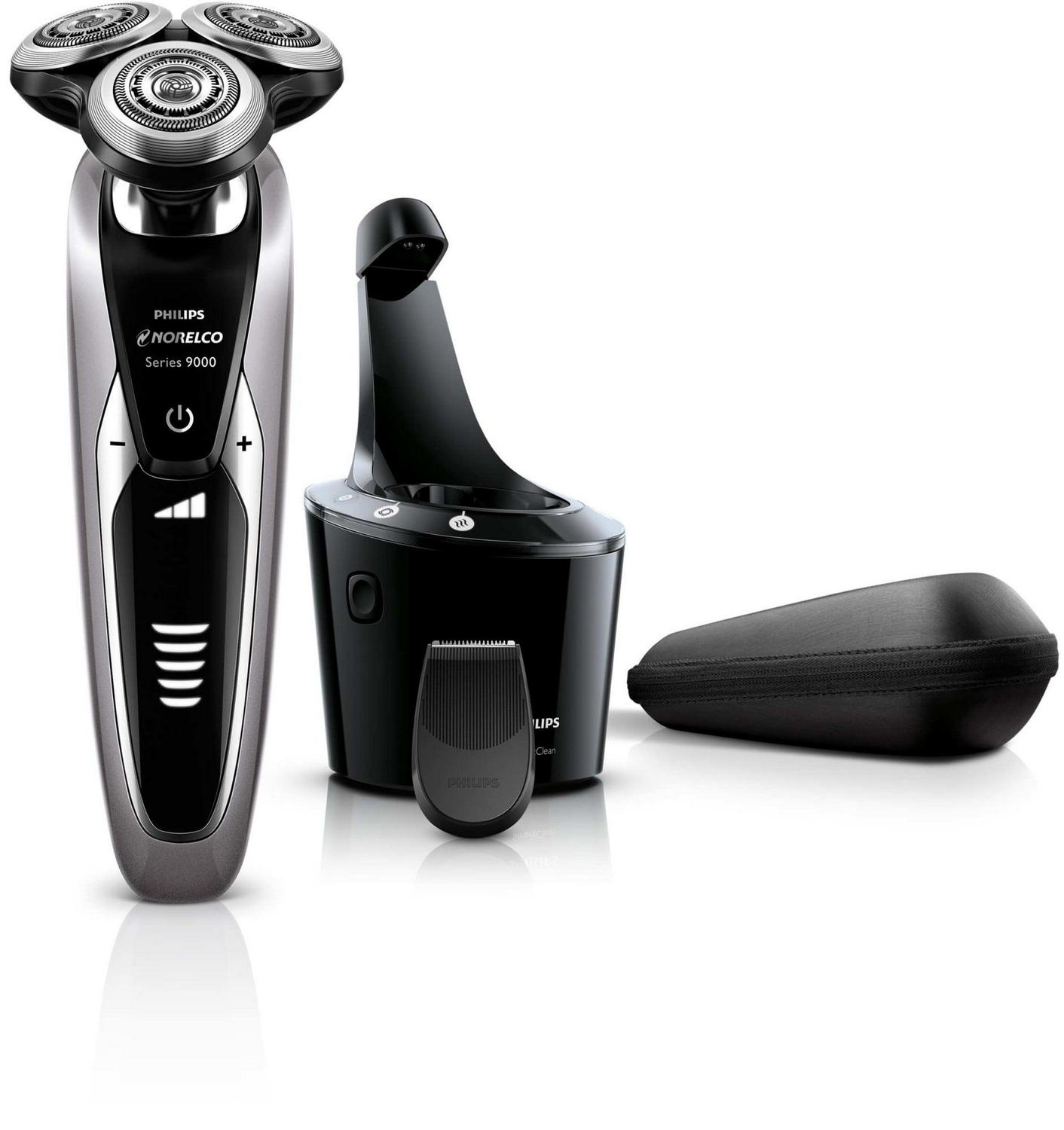Philips Norelco 9300 Rechargeable Wet & Dry Electric Shaver with Smartclean, Travel Case, Click-On Precision Trimmer, S9311/84