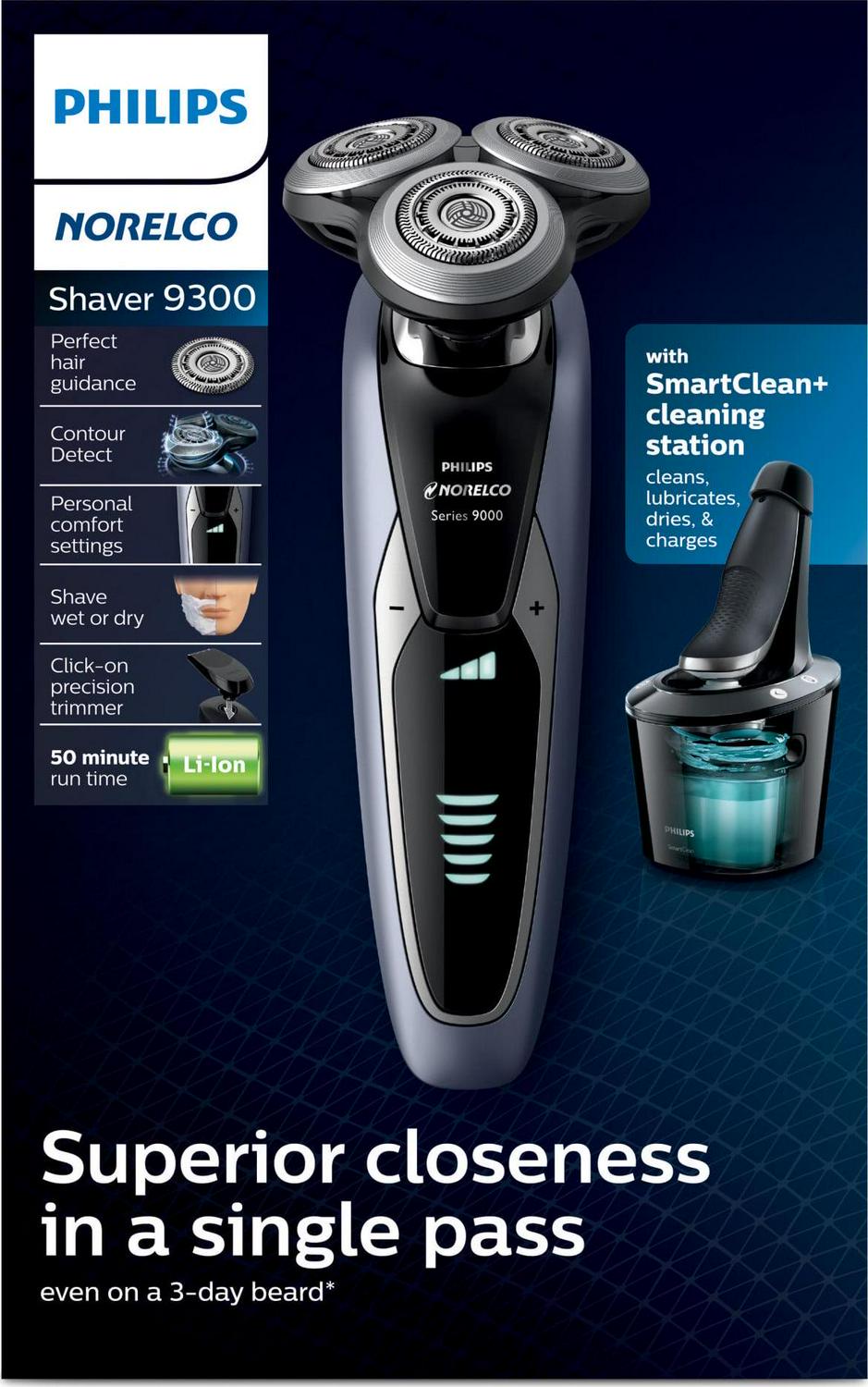 Philips Norelco 9300 Rechargeable Wet & Dry Electric Shaver with Smartclean, Travel Case, Click-On Precision Trimmer, S9311/84 - Image 17